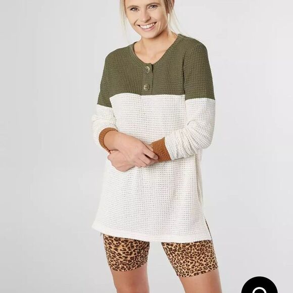 Daytrip - Sweater Waffle Knit - Size M - Cream Green Copper Colorblock - Picture 7 of 10